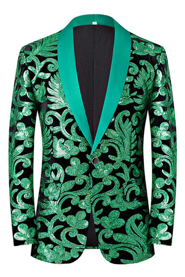 Green 2 Piece Jacquard Shawl Lapel Men's Prom Suits